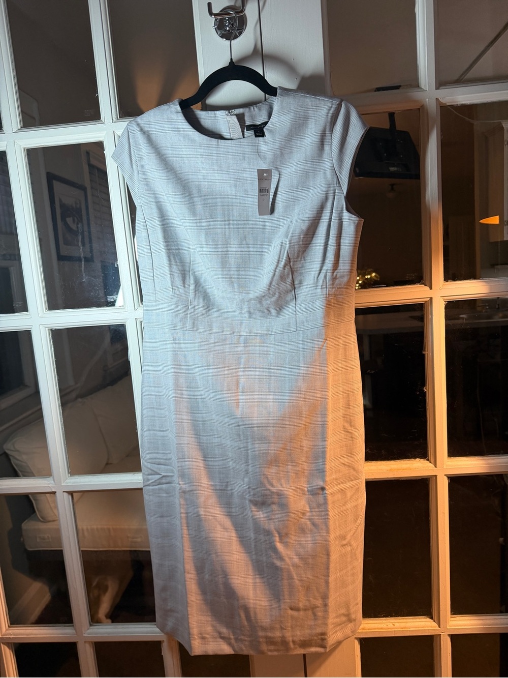 Ann Taylor Light Gray Tweed Midi Sheath Dress